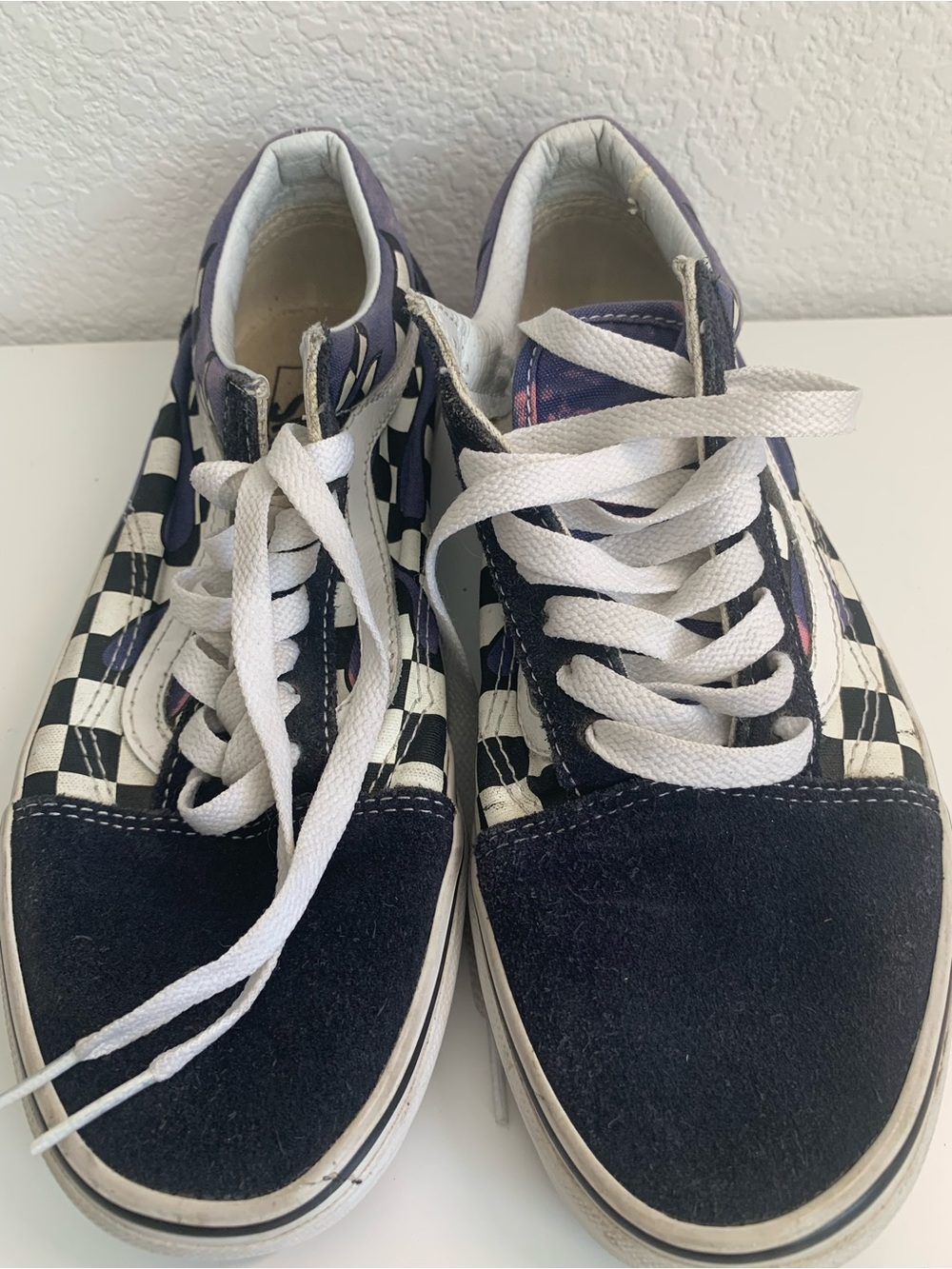 Vans Checkerboard Lace-Up Sneakers in Black, White and Navy